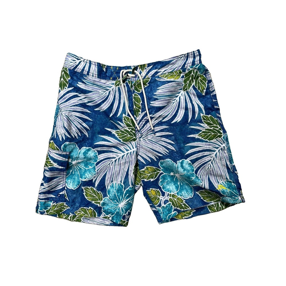 Tommy Bahama Men's L Swim Trunks Blue Green Floral Palm 8.5" Cargo Pocket